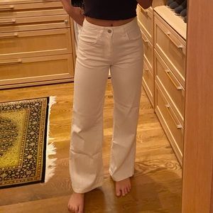 White Straight Wide Leg Jeans